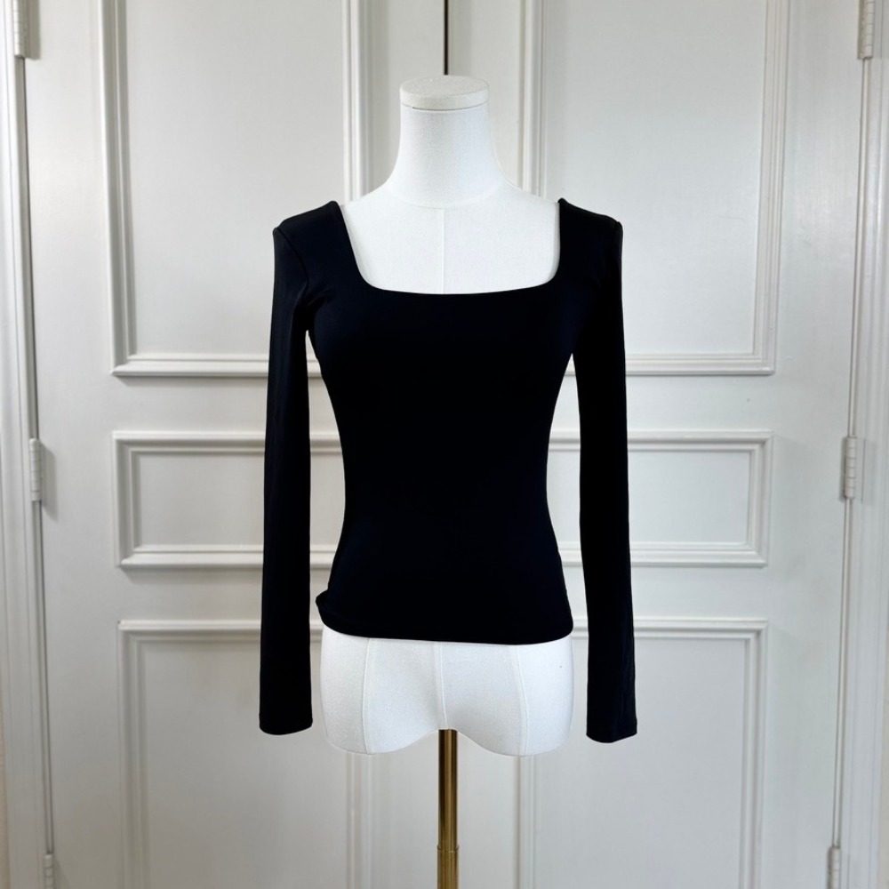 Express Body Contour Square Neck Long Sleeve Basic Top Women's XS Black